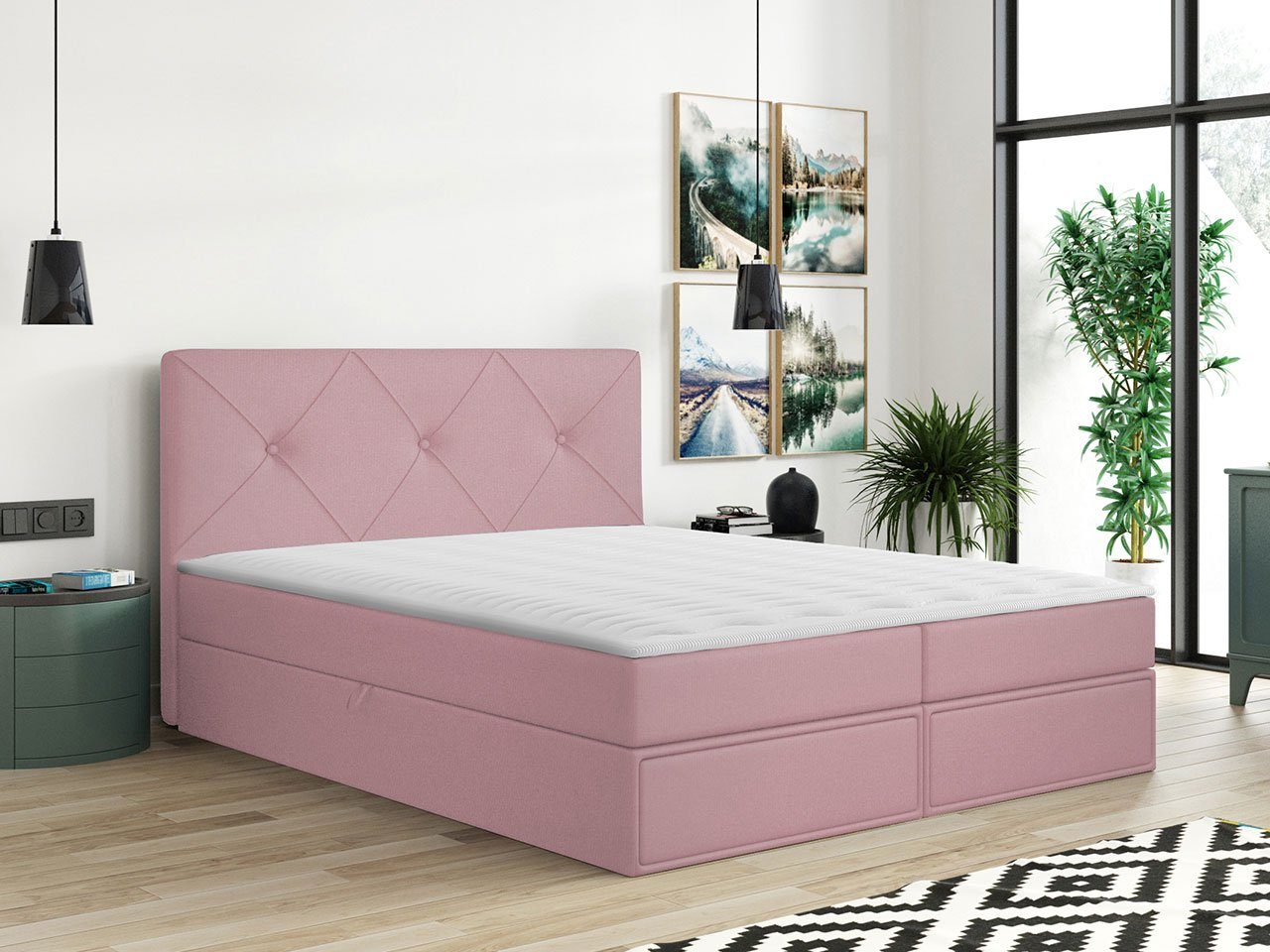 MRGROUP Boxspringbett BRNO 140x200cm - Samtstoff Mit Bettkasten & Matratze